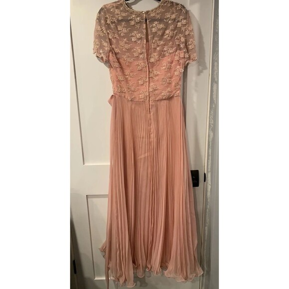 Jack Bryan Dress Womens 16 Peach Accordion Beaded Belted long prom vintage lined - Picture 5 of 7